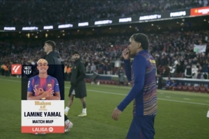 1进球2过人成功，亚马尔当选巴萨3-0马洛卡一役全场最佳