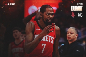 两大全明星！火箭官方发布杜兰特和申京本场数据海报