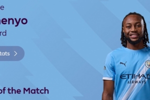 传射建功！英超官方：塞梅尼奥当选曼城3-0富勒姆全场最佳球员