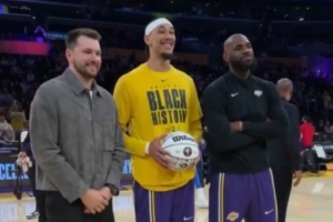 湖人全明星三人组：参加扣篮大赛的海斯 打正赛的东契奇和詹姆斯