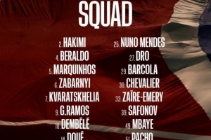 巴黎客战雷恩大名单：阿什拉夫回归 德罗、登贝莱在列