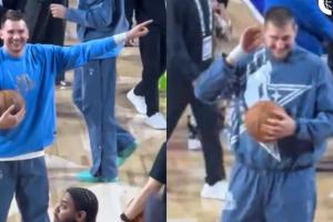 球迷在看台上大喊“假摔王” 东契奇笑着指约基奇 穆雷一旁笑嘻嘻