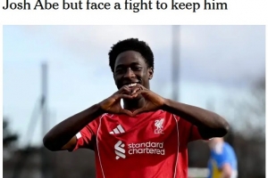 TA：利物浦想留住15岁青训天才乔希·阿贝，多家英超球队密切关注