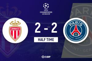 半场-巴黎暂2-2摩纳哥 杜埃替补造两球阿什拉夫扳平维蒂尼亚失点