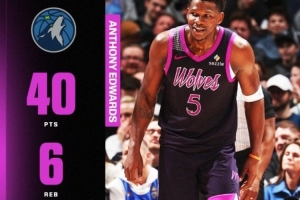 爱德华兹27次40+在队史40+场次榜上独一档 第二唐斯仅13次