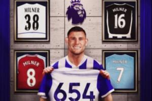 英超历史出场王！40岁米尔纳首发出场，迎来个人英超第654次出场