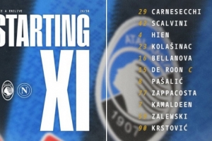 那不勒斯vs亚特兰大首发：霍伊伦领衔，卢卡库替补，小麦伤缺