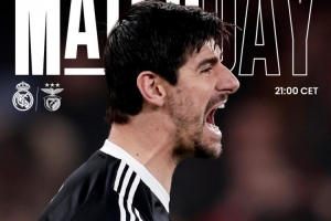 力争晋级！皇马发布对阵本菲卡次回合海报，库尔图瓦单人出镜