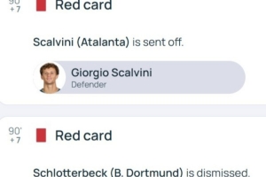 施洛特贝克和斯卡尔维尼场下抗议染红 后者下轮战枪手/拜仁将停赛