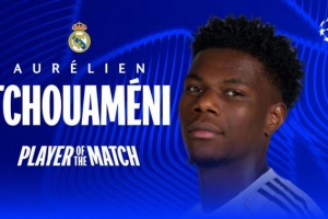 打进扳平球！欧冠官方：琼阿梅尼当选皇马vs本菲卡全场MVP