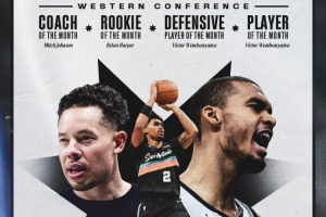 马刺横扫月最佳所有荣誉！文班亚马：这太棒了 让我们继续前进！