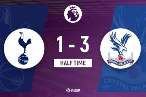 半场-热刺1-3水晶宫 范德芬直红萨尔点射+双响+进球被吹