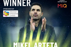 官方：阿尔特塔当选伦敦足球奖年度最佳教练，赖斯当选最佳球员