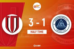 半场-蓉城暂3-1十人新鹏城 姜至鹏肘击染红 韦林顿血染赛场+破门