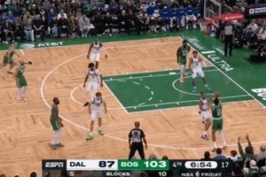 熟悉的配方回来了！杰伦·布朗助攻塔图姆三分再进！绿军领先19分