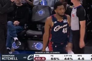 米切尔本赛季2次面对魔术场均砍下40.5分 面对单一对手赛季最高分